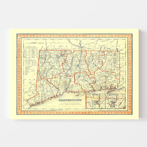 Vintage Map of Connecticut 1846
