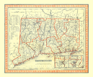 Vintage Map of Connecticut 1846