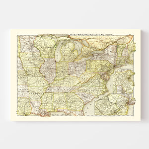 Vintage Railroad Map of United States 1877
