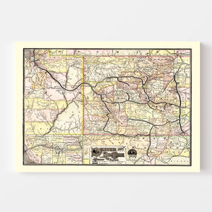 Vintage Map of Denver & Rio Grande Railroad System 1883