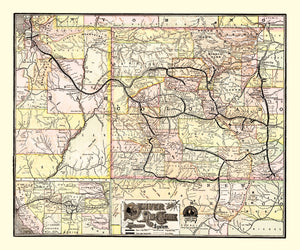 Vintage Map of Denver & Rio Grande Railroad System 1883