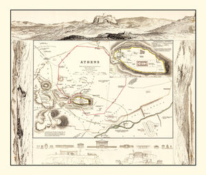 Vintage Map of Athens, Greece 1832