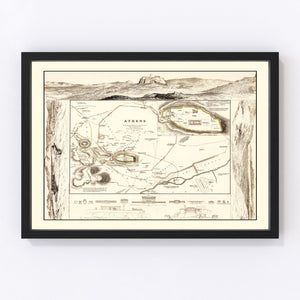 Vintage Map of Athens, Greece 1832