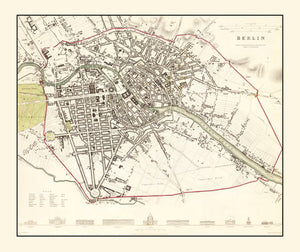 Vintage Map of Berlin, Germany 1833