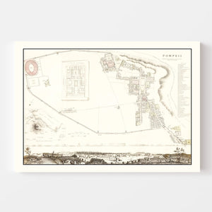 Vintage Map of Pompeii, Italy 1832