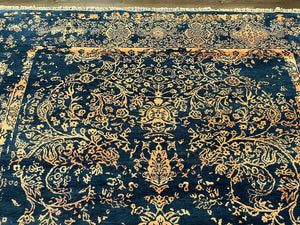 Area Rug 8x10 High Quality Handmade Oriental Carpet, Modern Contemporary Rug, Rug for Living Room, Wool Rug, Blue and Gold, Pakistani Rug