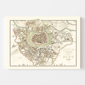 Vintage Map of Vienna, Austria 1833