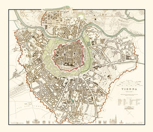 Vintage Map of Vienna, Austria 1833