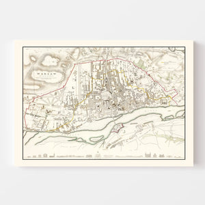 Vintage Map of Warsaw, Poland 1831