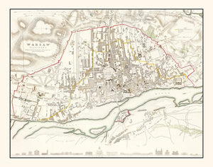 Vintage Map of Warsaw, Poland 1831