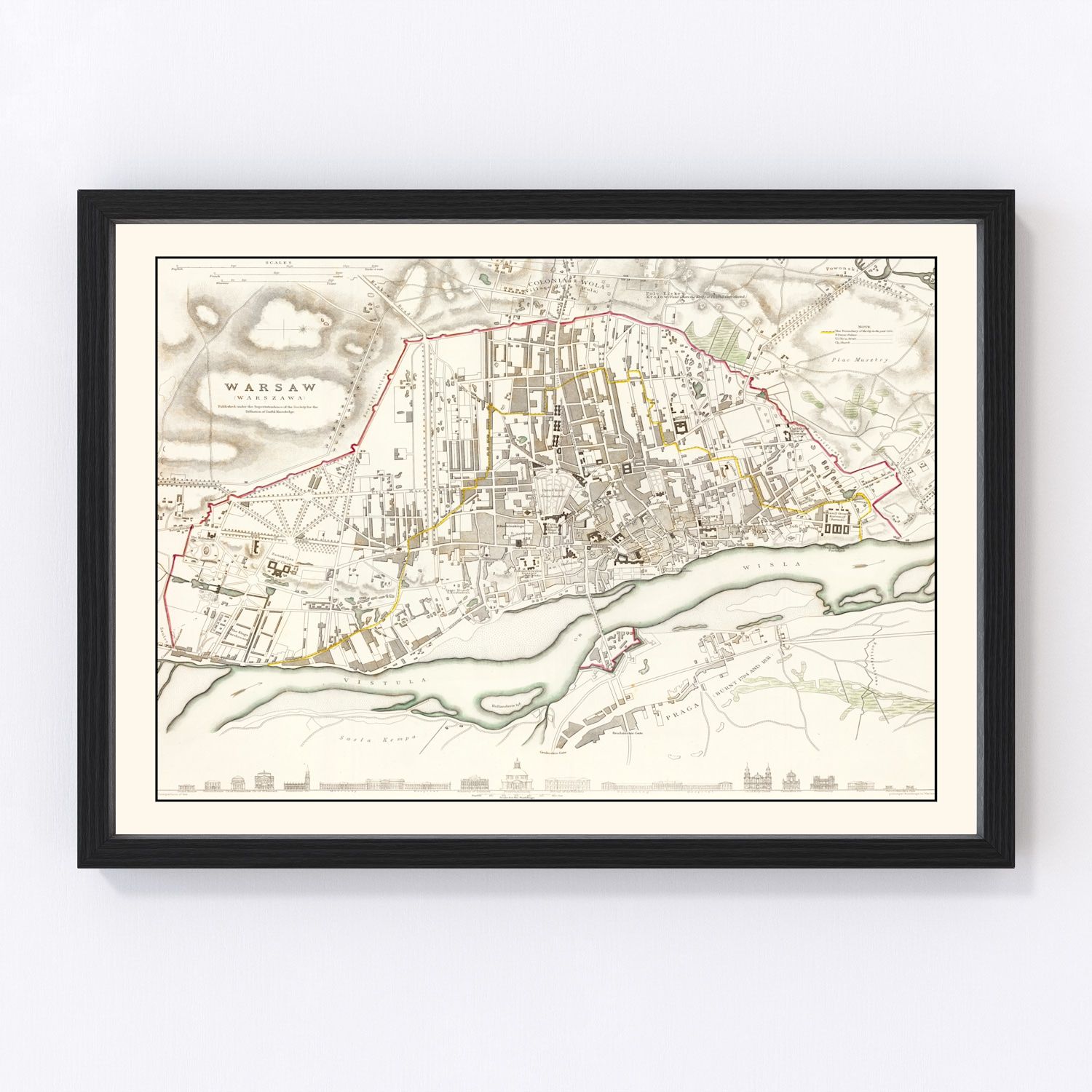 Vintage Map of Warsaw, Poland 1831