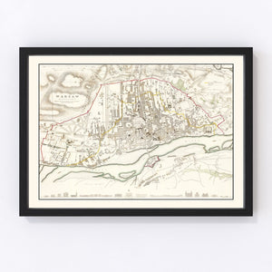 Vintage Map of Warsaw, Poland 1831