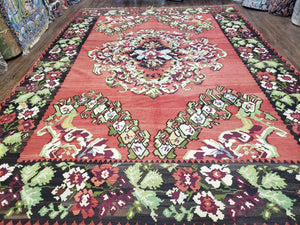 Karabakh Rug 8x11, Caucasian Kilim Rug, Vintage Antique Turkish Anatolian Azerbaijani Carpet, Wool Red & Black Hand-Woven 8 x 11 Living Room