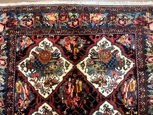 Persian Bakhtiari Rug 5x12, Wide Runner Rug, Unique Size, Multicolor Panel Design, Navy Blue Ivory, Antique Persian Rug, Colorful