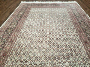 Vintage Persian Tabriz Rug 5x7, Beige and Green, Hand Knotted Handmade Wool Oriental Carpet 5 x 7 ft, Allover Pattern, Traditional Rug, Medium Size