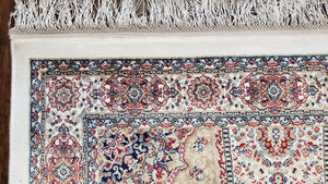 Beige & Cream Small Turkish Silk Rug, Bamboo Silk, Power-Loomed, Persian Design, High Quality, Soft Accent Rug, 3x5 ft, 2' 8" x 4' 11"
