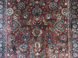 Indo Persian Rug 5x7, Vintage Traditional Floral Carpet, Burgundy and Navy Blue