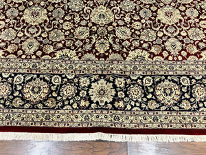 Sino Persian Rug 9x12, Floral Allover Pattern, Wool Vintage Carpet, Dark Maroon Red, 9 x 12 Traditional Room Sized Rug, Finely Hand Knotted