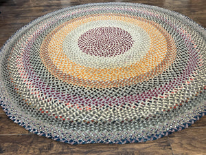 Large American Braided Rug 9x9, Multicolor Vintage Braided Carpet