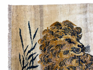 3.5 X 4 Handmade Hand-Knotted New Vintage Rug Quality Wool Lion Organic Dyes