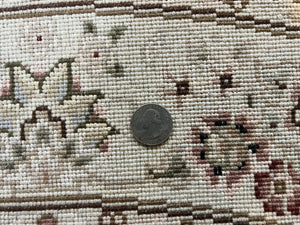 Sino Persian Round Rug 4x4, Wool Hand Knotted Oriental Carpet, Maroon & Ivory Vintage Rug, Floral Rug, Traditional Rug 4 x 4, Fine Rug