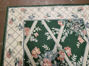 3' 6" X 5' 6" Hand Stitched Indian Wool Rug with Backing Green Beige