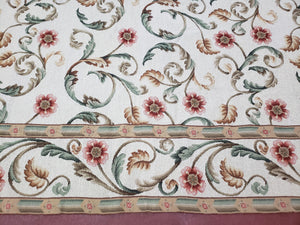 Needlepoint Rug 9x12, European Aubusson Design, Floral Allover Garden Pattern, New Needlepoint Area Rug, Ivory Rug, Hand Woven, Flatweave