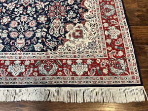 Pak Persian Rug 6x9, Floral Medallion, Dark Blue, Traditional Oriental Carpet, Handmade Wool Vintage Medium Size Rug, 240 KPSI