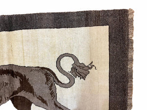 3 x 5 Handmade Rug Brown Beige Hand-Knotted Lion Rug New Vintage Quality Animal