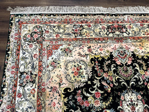Silk Indian Kashmiri Rug 9x12, Vintage Hand Knotted Carpet