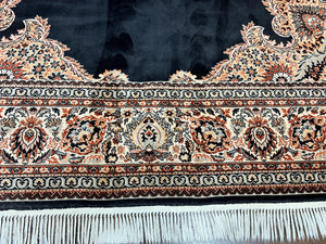 Karastan Rug 10x13, Karastan Ebony Kirman Rug, Room SIzed Wool Pile Vintage Karastan Carpet, Belgium Power Loomed Rug, Black Semi Open Field