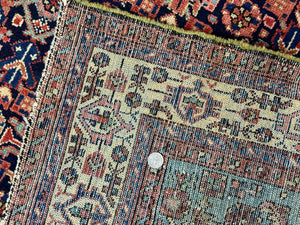 Antique Persian Rug 5 x 6.7, Navy Blue & Ivory, Handmade Persian Wool Carpet, Hamadan Angelas Rug