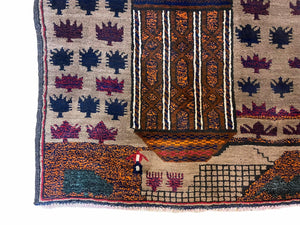 3 X 4.5 Vintage Handmade Tribal Wool Rug Baluchi Rug Afghan Rug Red Blue Beige