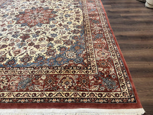 Persian Rug 8x10, Sino Persian Floral Medallion Carpet, Traditional Wool Area Rug, Cream and Brick Red, Fine 210 KPSI
