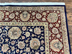Sino Persian Rug 9x12, Wool Hand Knotted Vintage Oriental Carpet, Navy Blue Floral Allover, Traditional Room Sized 9 x 12 Rug