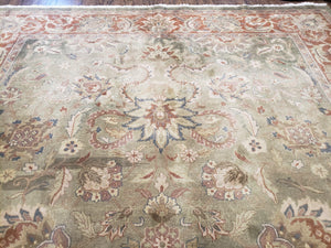 Green Indo Mahal Area Rug 9x12, Wool Hand-Knotted Carpet