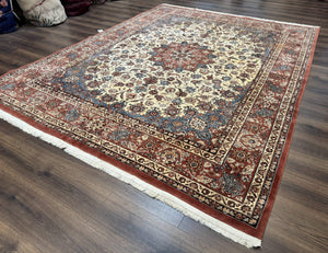 Persian Rug 8x10, Sino Persian Floral Medallion Carpet, Traditional Wool Area Rug, Cream and Brick Red, Fine 210 KPSI