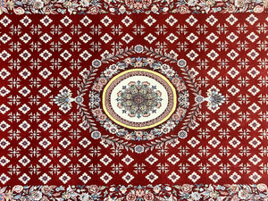 Pakistani Rug 6x9, European Aubusson Design, Wool Handmade Vintage Carpet, Dark Red, 6 x 9 Medium Sized Rug