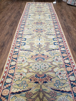 Hallway Runner Rug, Kitchen Runner, Sultanabad Hand Knotted Rug, Farmhouse Rug, 1950s Rug, Mahal Rug, Turkish Rug, Long Runner, Yellow