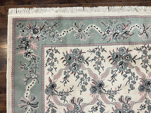 Belgium Power Loomed Rug 8x11, Ivory and Green, Wool Carpet, Floral