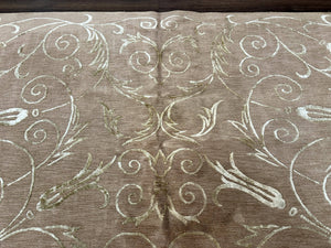 Tibetan Rug 9x12 Wool and Silk Beige Modern Handmade Carpet