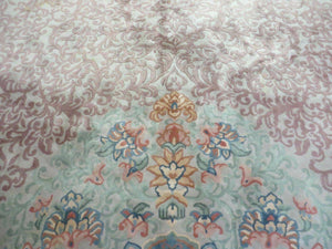 9' X 12' Vintage Handmade Chinese Carving Sculpture Wool Rug Flower Design Pink Carpet