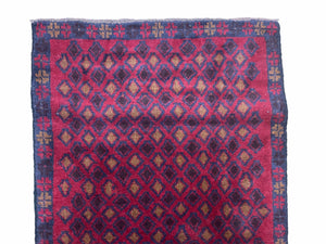 3x5 New Vintage Handmade Tribal Wool Rug Balouch Rug Afghan Rug Red Blue Diamond