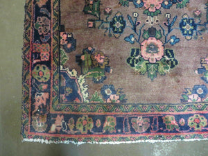 3 x 7 Antique Persian Hamadan Nahavand Rug, Tribal Runner Rug , Handmade Oriental Wool Rug, Vegetable Dyed, Purple-Red & Dark Blue, 3x7 Rug