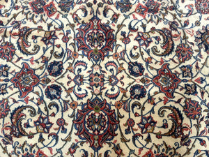 Ivory Persian Sarouk Rug 13x20, Palace Size Carpet, 225 KPSI, Traditional Wool Handmade Vintage Extra Large Rug 13 x 20 ft, Allover Pattern,