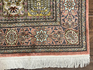 Magnificent Persian Silk Rug 3.7 x 5, Persian Qum Rug, Panel Design, Kheshti Garden, Extremely Fine 650 KPSI - 70 Raj, Hand Knotted, Vintage, Multicolor