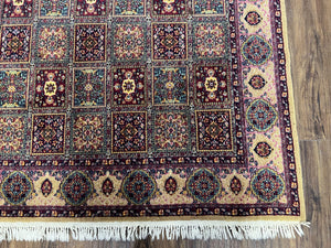 Indo Persian Silk Rug 4x6, Panel Design, Small Flowers, Hand Knotted, Fine Weave, Oriental Carpet 4 x 6, Vintage Area Rug, Beautiful Rug