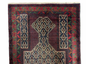 3x5 New Vintage Handmade Wool Rug Tribal Balouch Turkoman Prayer Rug Veggie Dyes