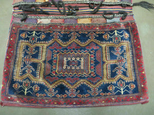 3' X 4.5' Antique Handmade Turkish Tribal Wool Rug Double Saddle Bag Nice