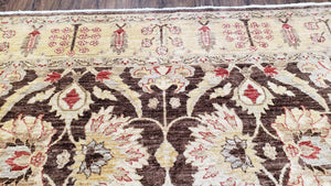6x9 Vintage Decorative Rug, Brown & Light Gold Peshawar Area Rug, Mahal Sultanabad Hand-Knotted Farmhouse Rug, Wool Carpet, Pak-Persian Rug